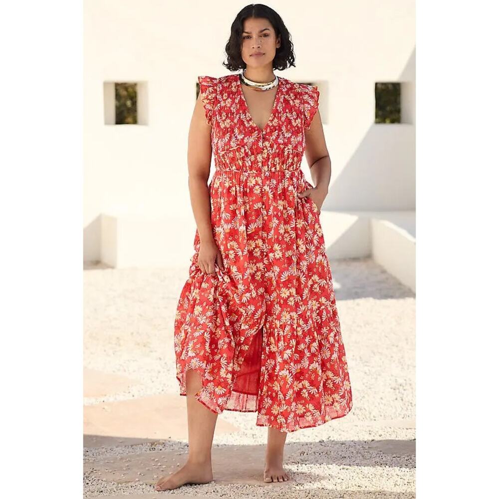 nwt by ANTHROPOLOGIE sz 3X The Peregrine Midi Dress in Red Floral Motif